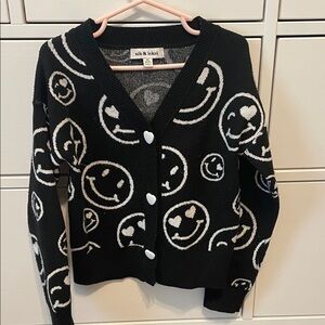 Black Smiley Face Cardigan Sweater